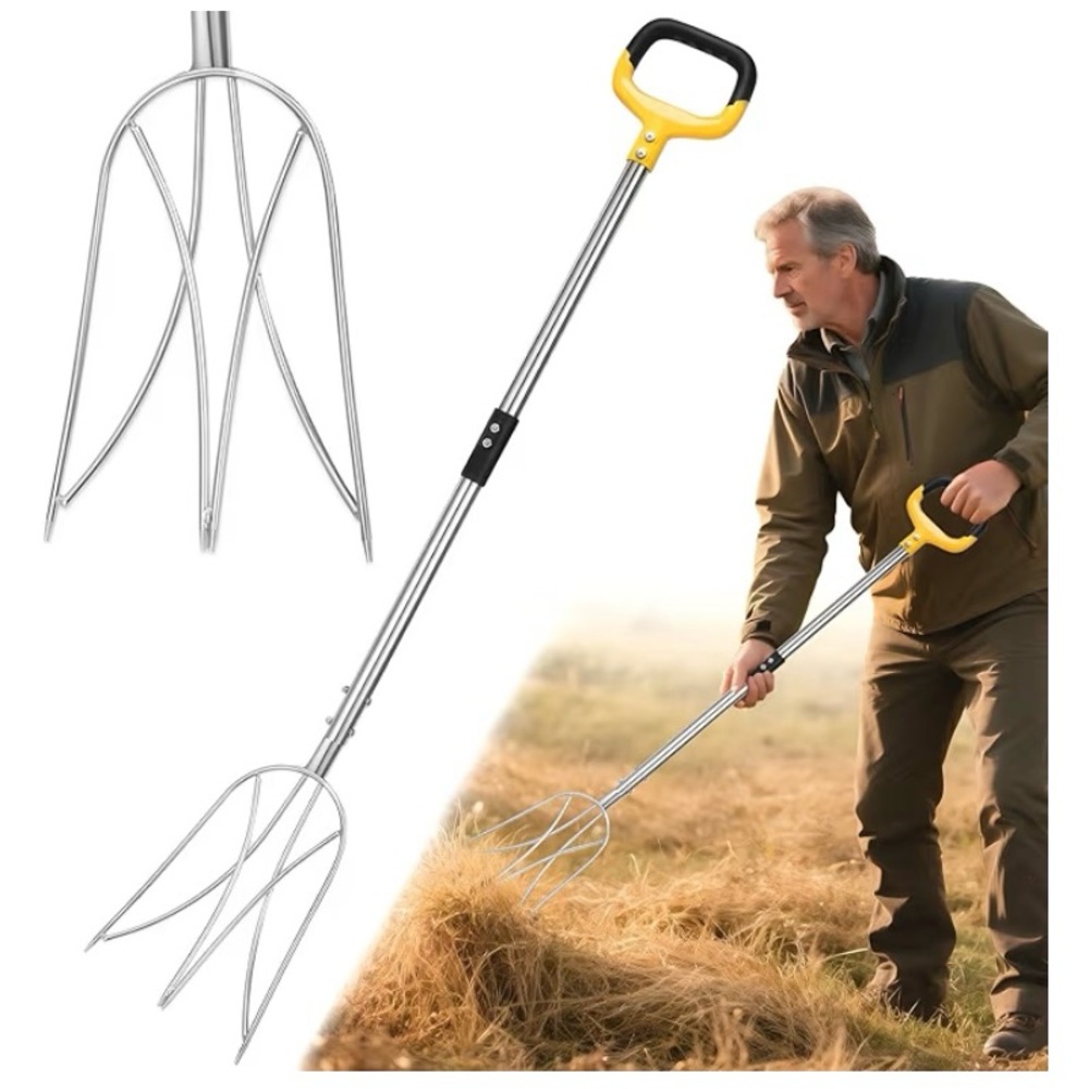 Pitchfork for Gardening, 48.5" Extendable Stainless Steel Garden Pitchfork. New